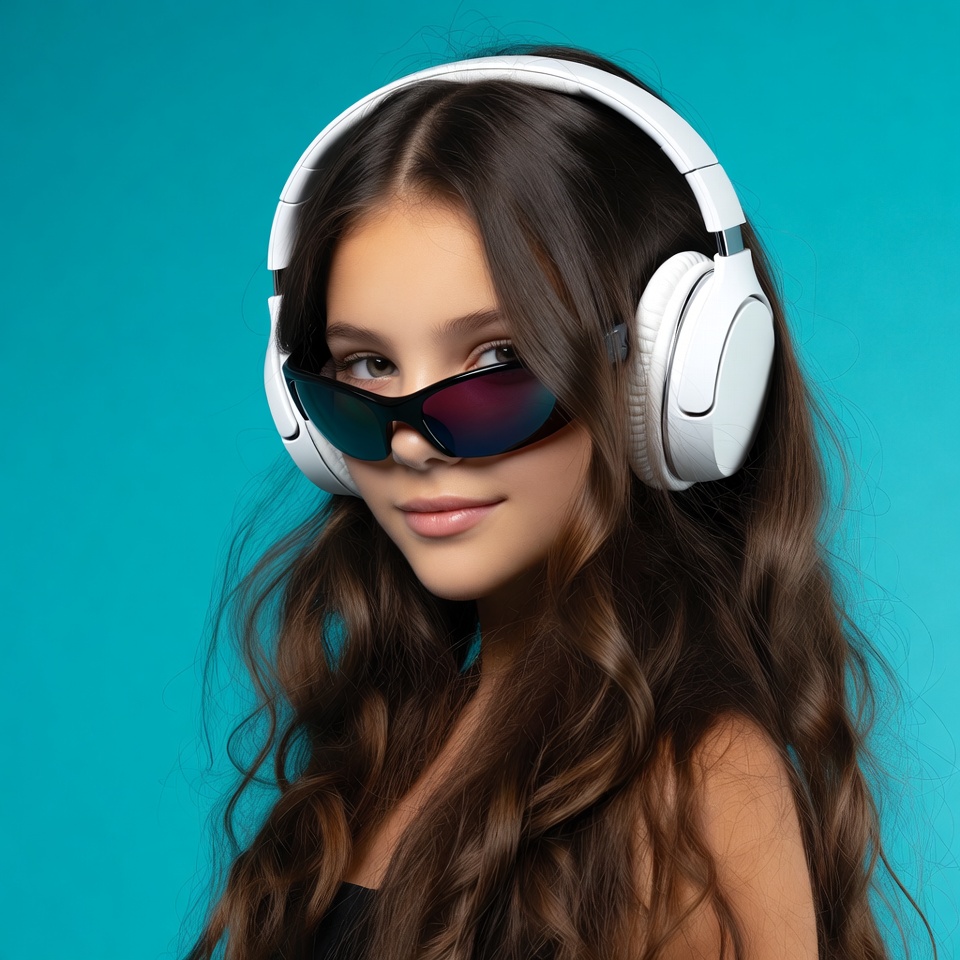 Girl wearing headphones and sunglasses Girl wearing headphones and sunglasses
