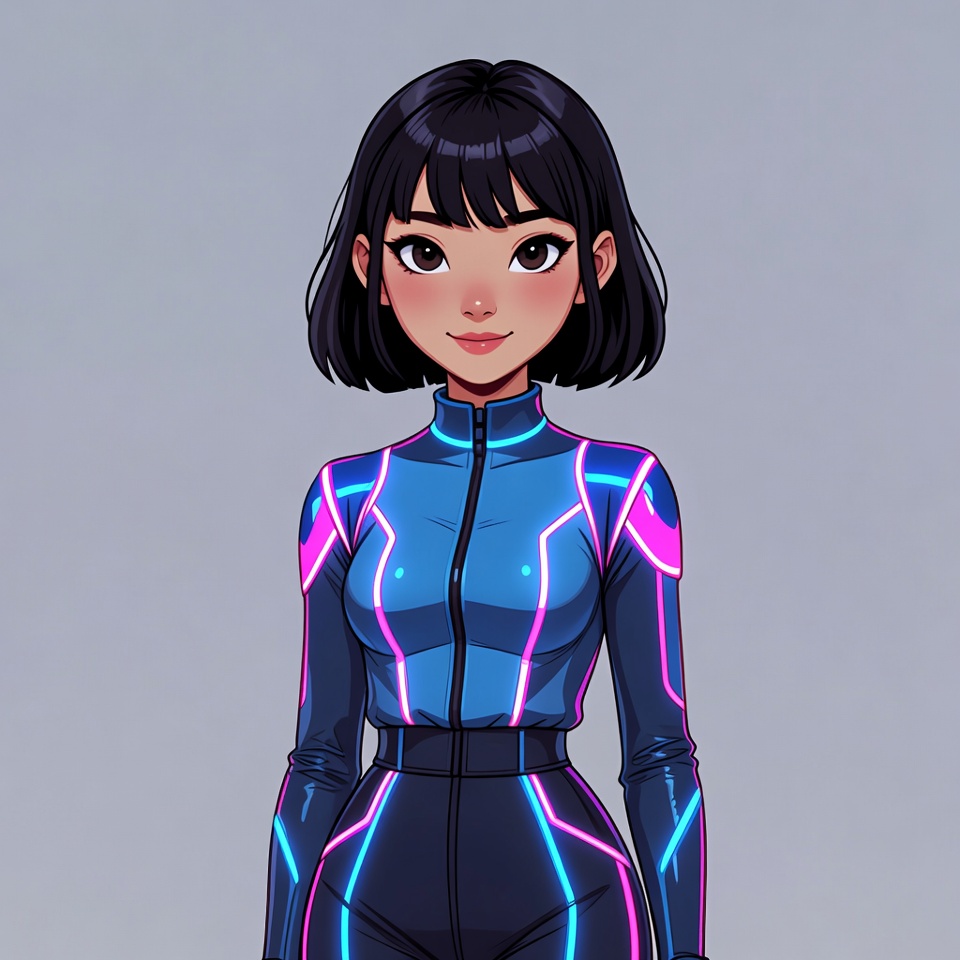 Anime girl in neon blue bodysuit Anime girl in neon blue bodysuit
