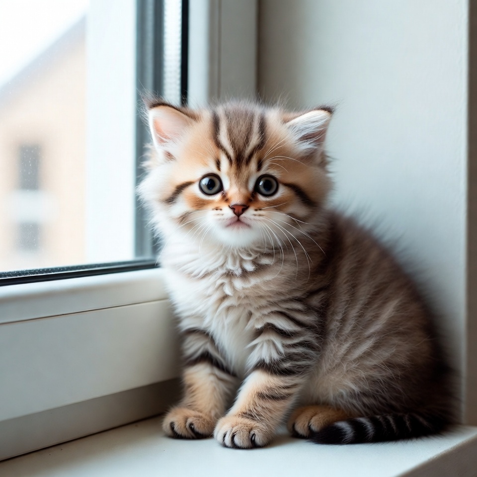 Cute tabby kitten on windowsill Cute tabby kitten on windowsill