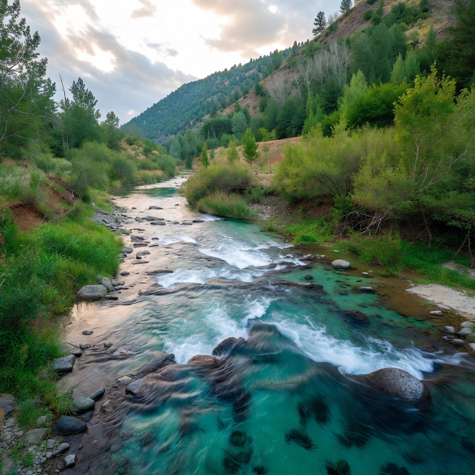 Mountain River with Turquoise Water Mountain River with Turquoise Water