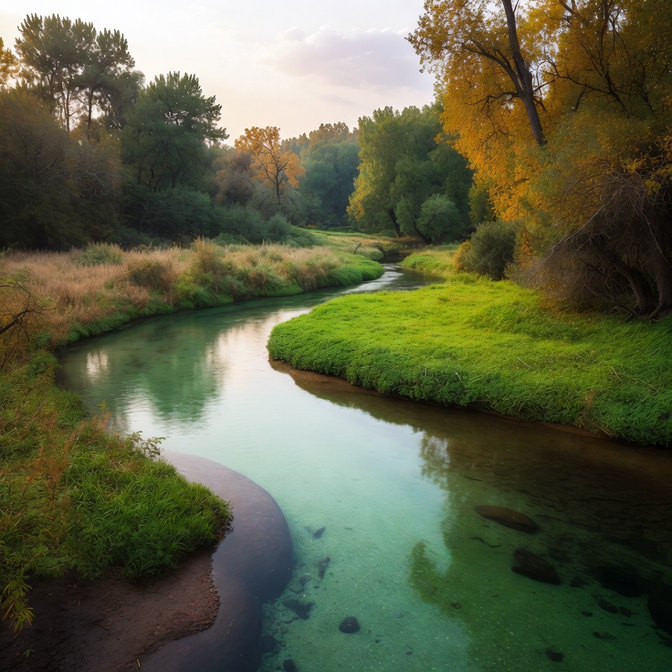 Serene turquoise river in autumn forest Serene turquoise river in autumn forest