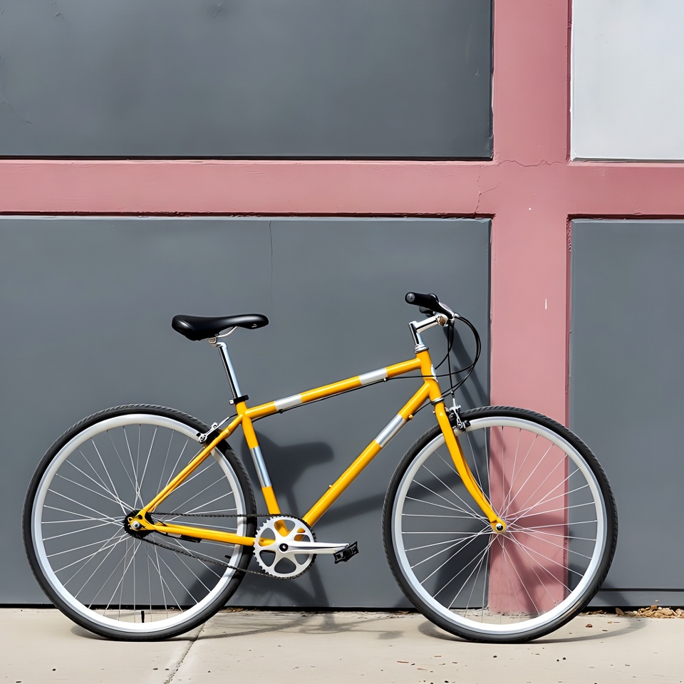 Yellow bicycle against colorful wall Yellow bicycle against colorful wall