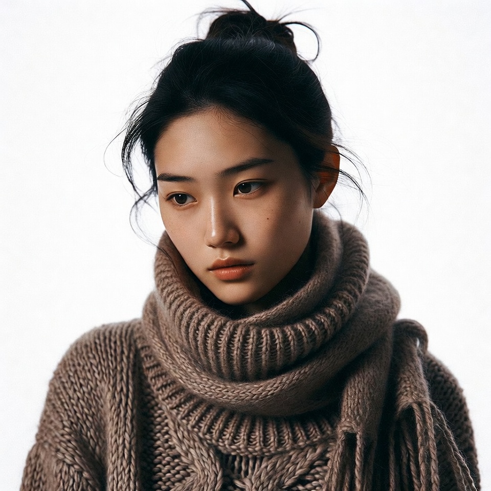 Asian woman in turtleneck sweater Asian woman in turtleneck sweater