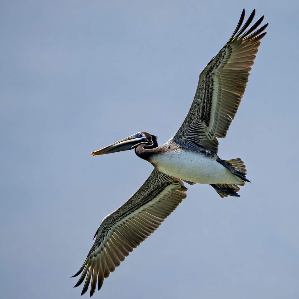 Brown Pelican Flying in Sky Brown Pelican Flying in Sky