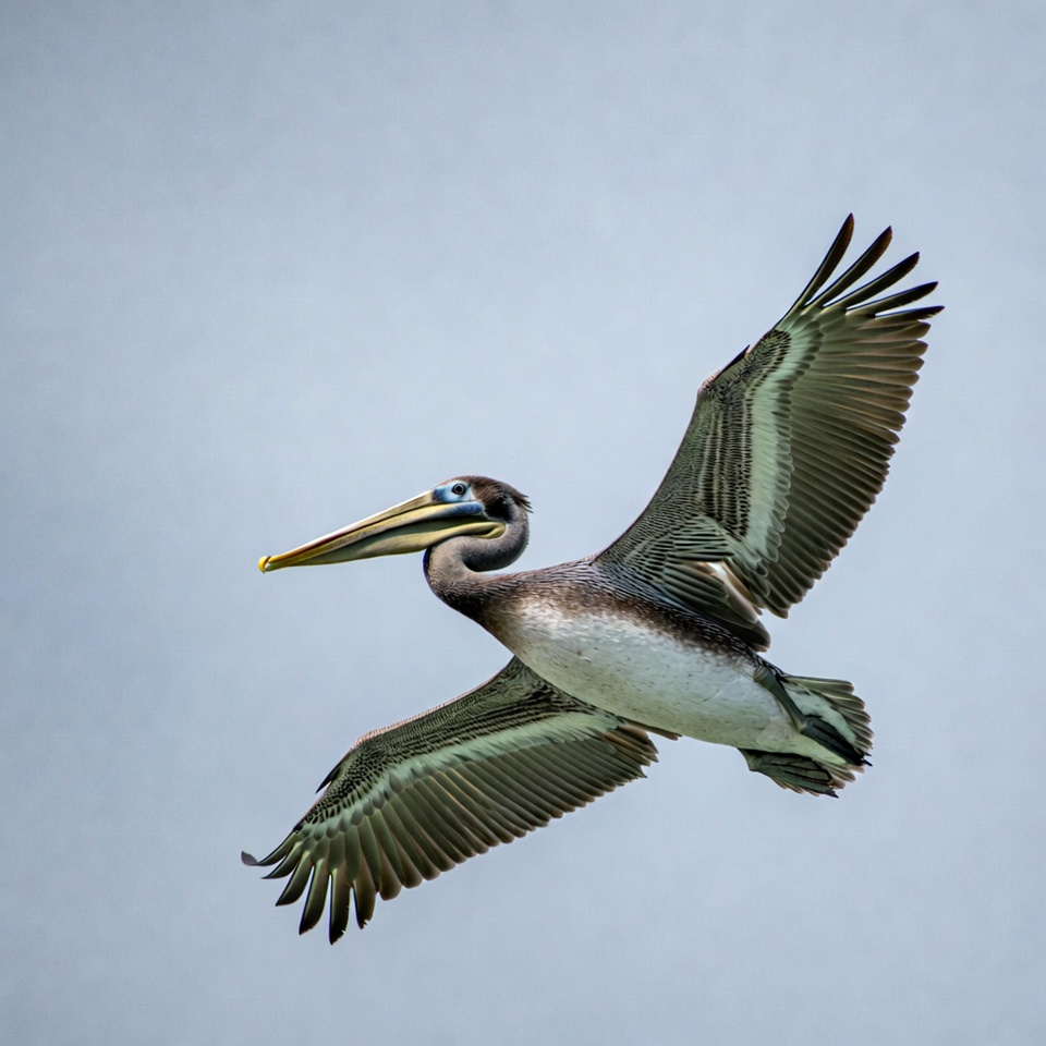 Brown Pelican Flying in Sky Brown Pelican Flying in Sky