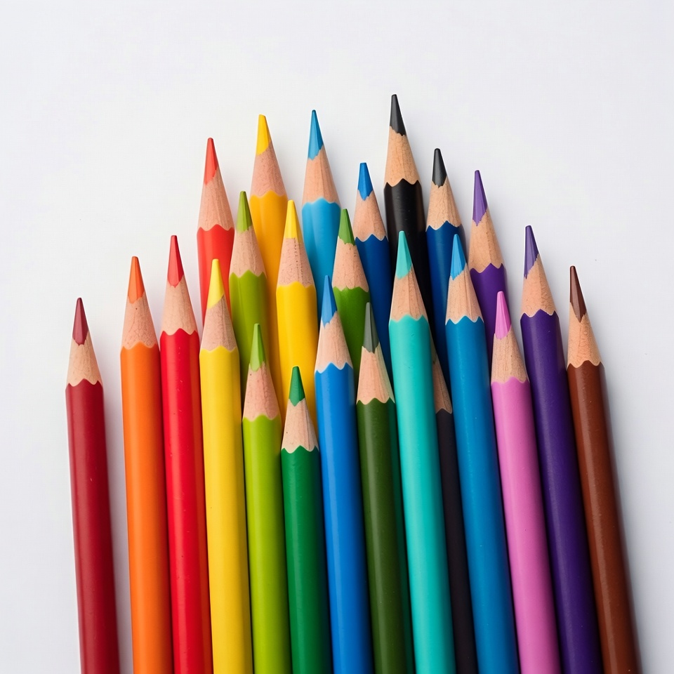 Colorful Pencils Arranged on White Background Colorful Pencils Arranged on White Background