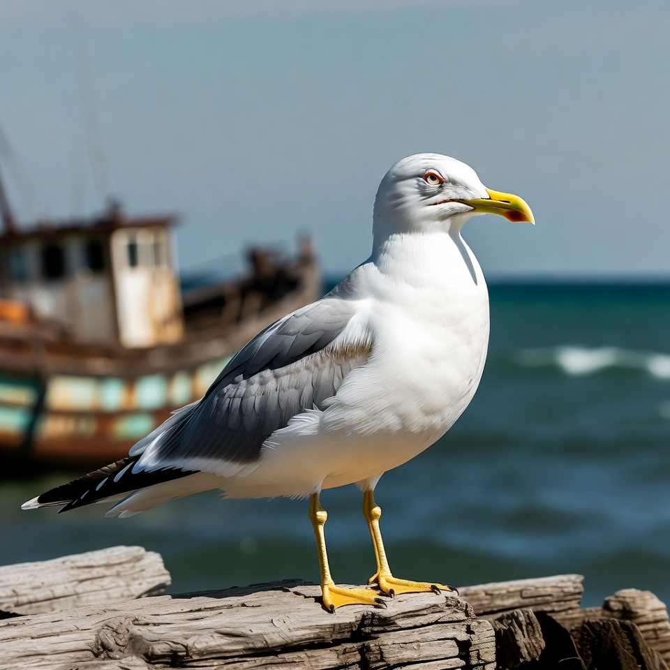 Gull standing on wooden pier Gull standing on wooden pier