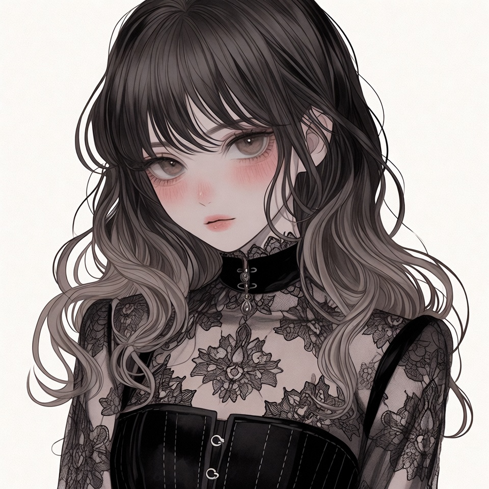 Anime girl in black lace dress Anime girl in black lace dress