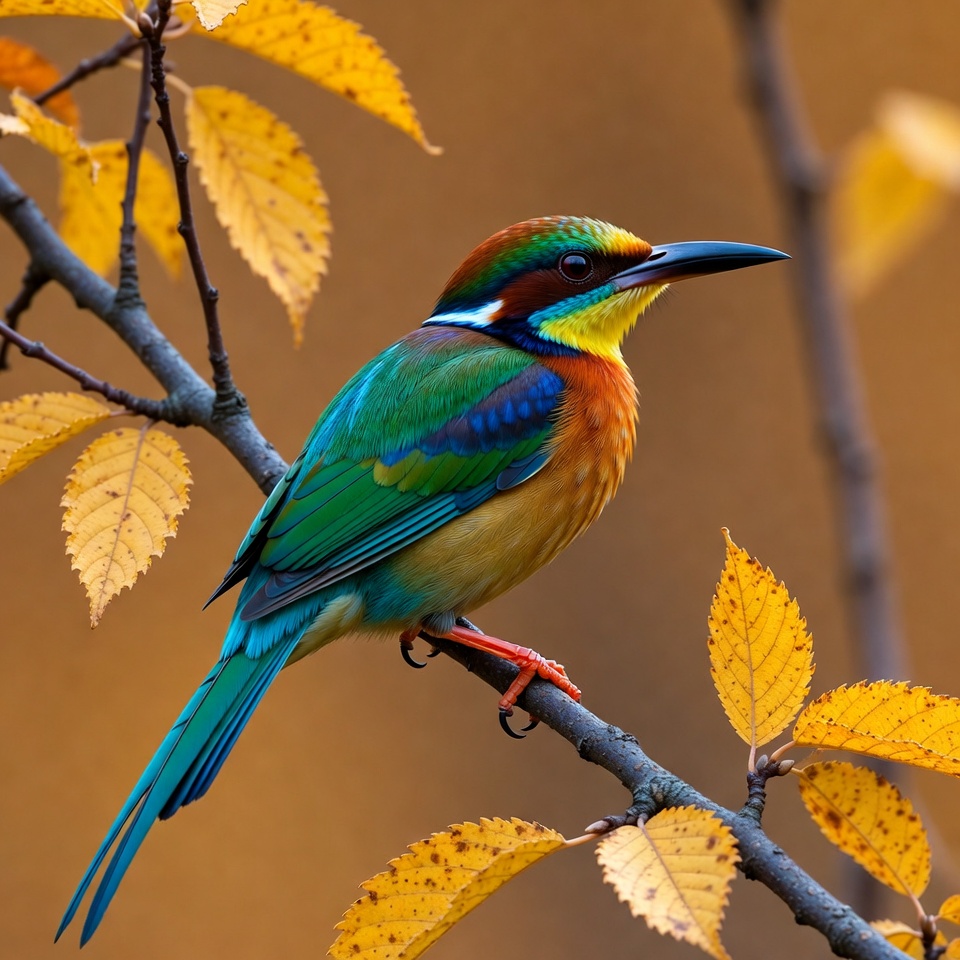 Colorful Bee-eater Bird on Autumn Branch Colorful Bee-eater Bird on Autumn Branch