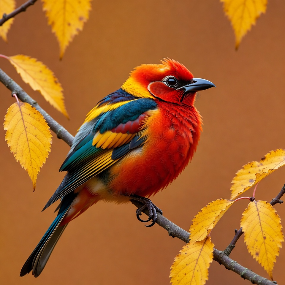 Colorful Oriole Perched on Autumn Branch Colorful Oriole Perched on Autumn Branch