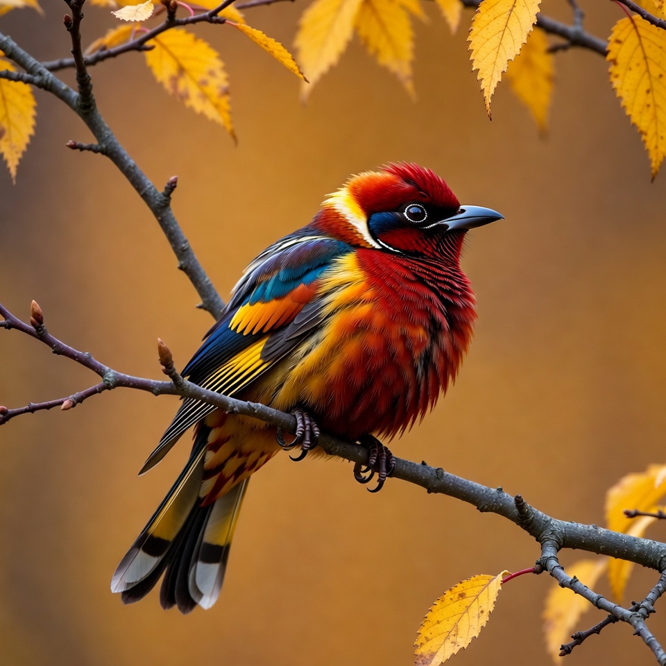 Colorful bird on autumn branch Colorful bird on autumn branch