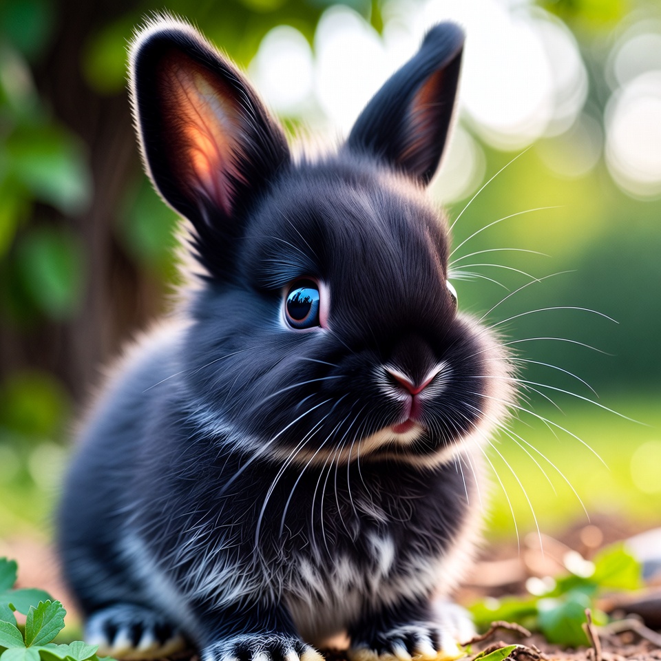 Cute black bunny in green grass Cute black bunny in green grass