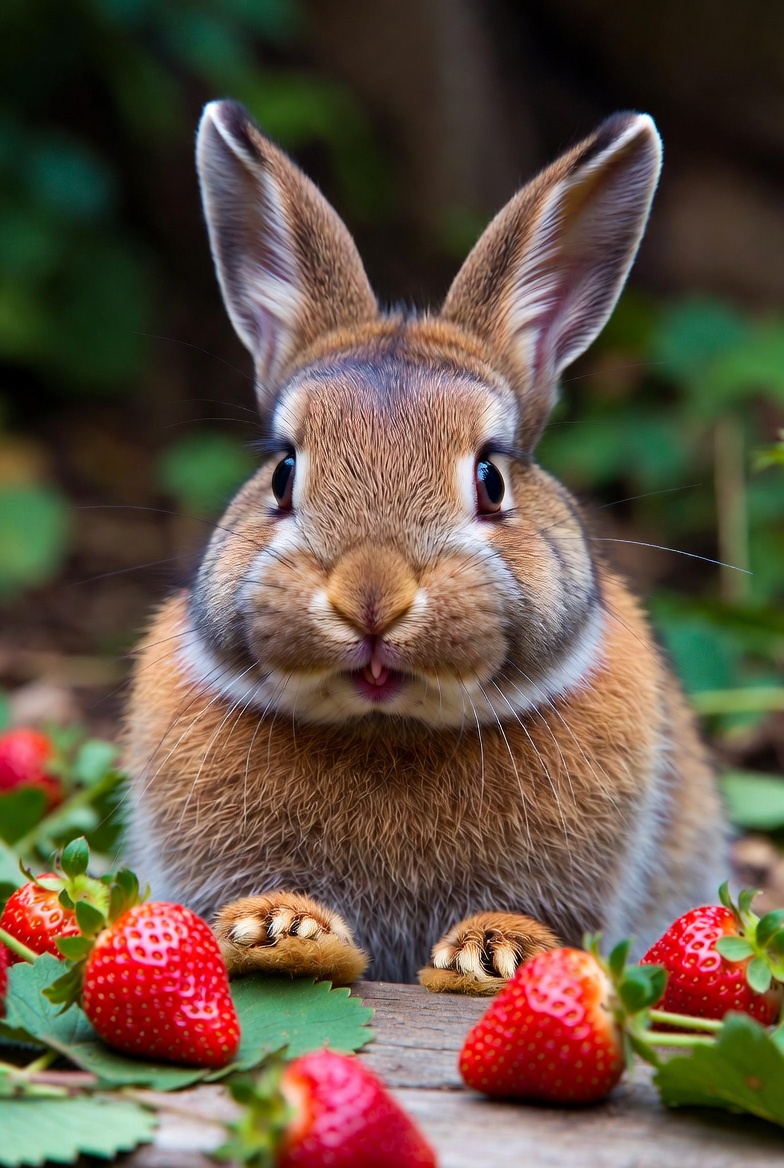 Cute bunny with strawberries Cute bunny with strawberries