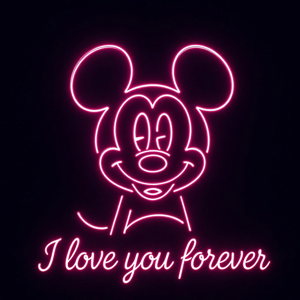 Pink Neon Mickey Mouse I Love You Forever Pink Neon Mickey Mouse I Love You Forever