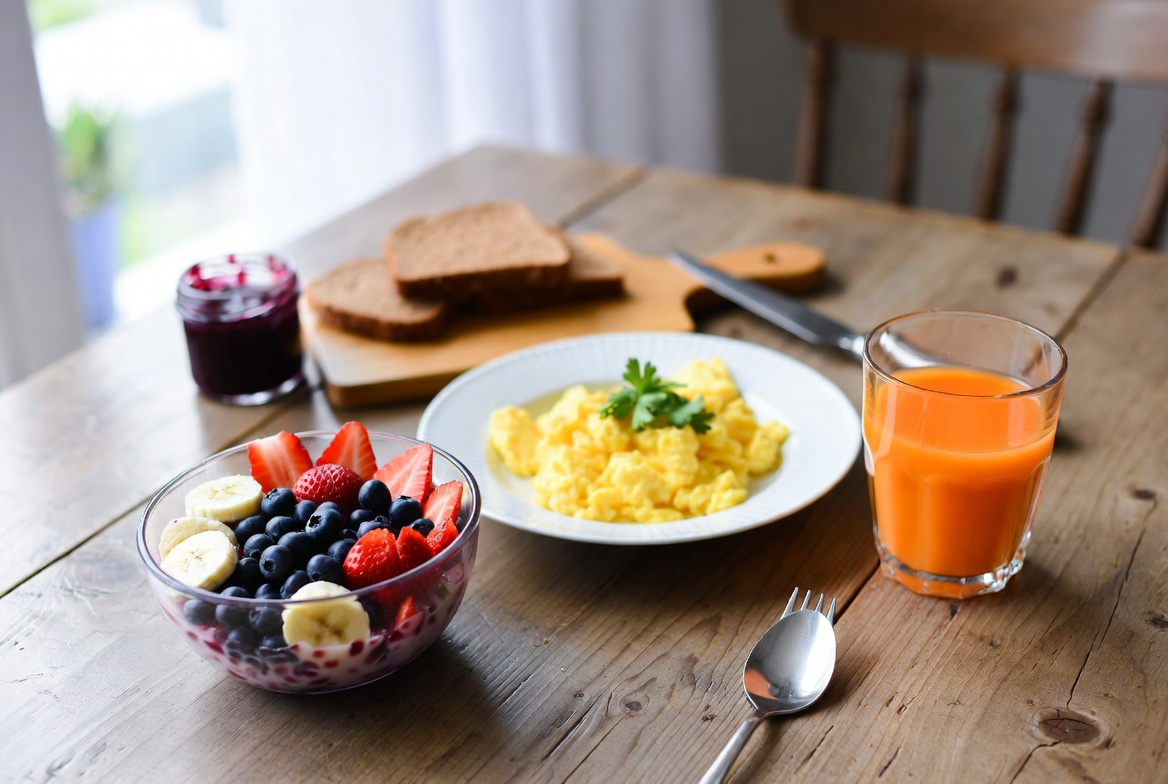 Healthy Breakfast with Fruit and Eggs Healthy Breakfast with Fruit and Eggs