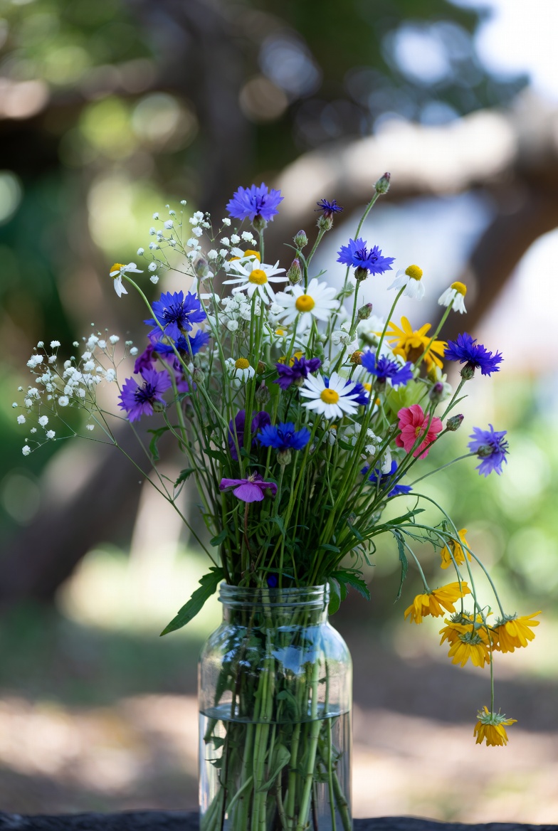 Colorful wildflowers in glass jar Colorful wildflowers in glass jar