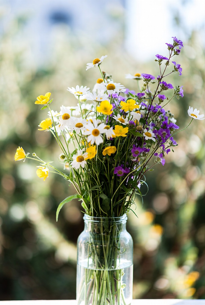 Daisies and Lilacs in Glass Jar Daisies and Lilacs in Glass Jar