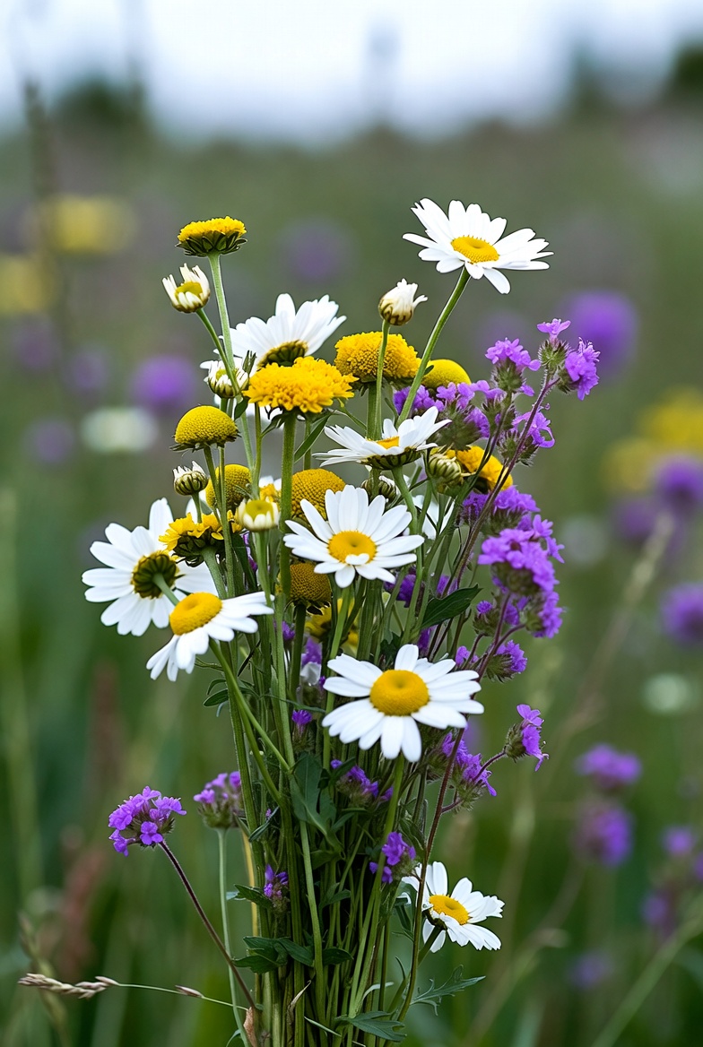 Bouquet of white daisies and purple flowers Bouquet of white daisies and purple flowers