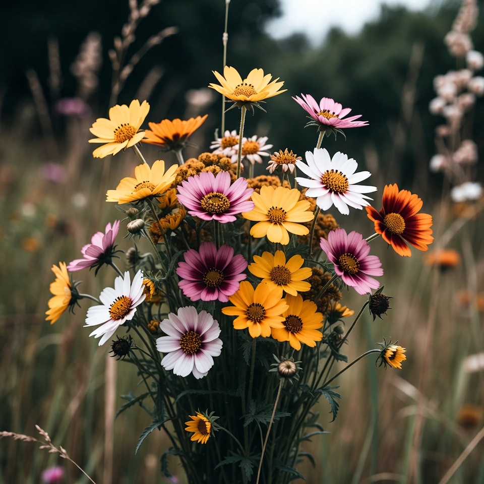 Colorful Daisies Bouquet in Grassy Field Colorful Daisies Bouquet in Grassy Field