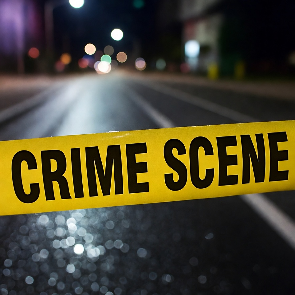 Crime Scene Tape on Wet Night Street Crime Scene Tape on Wet Night Street