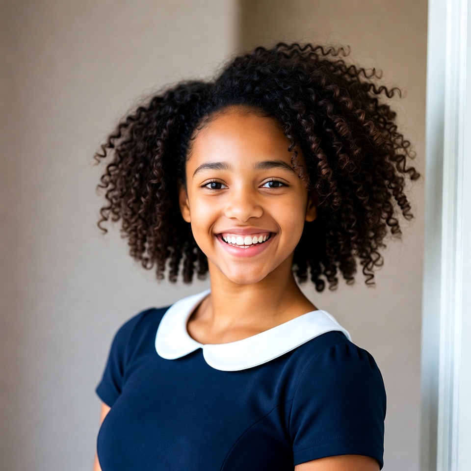 Smiling African-American girl with curly hair Smiling African-American girl with curly hair