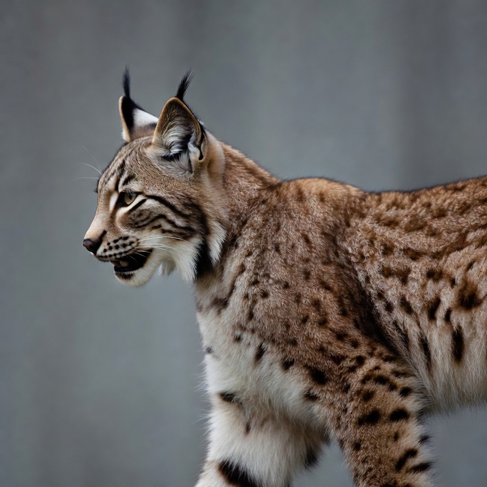 Lynx walking on gray background Lynx walking on gray background