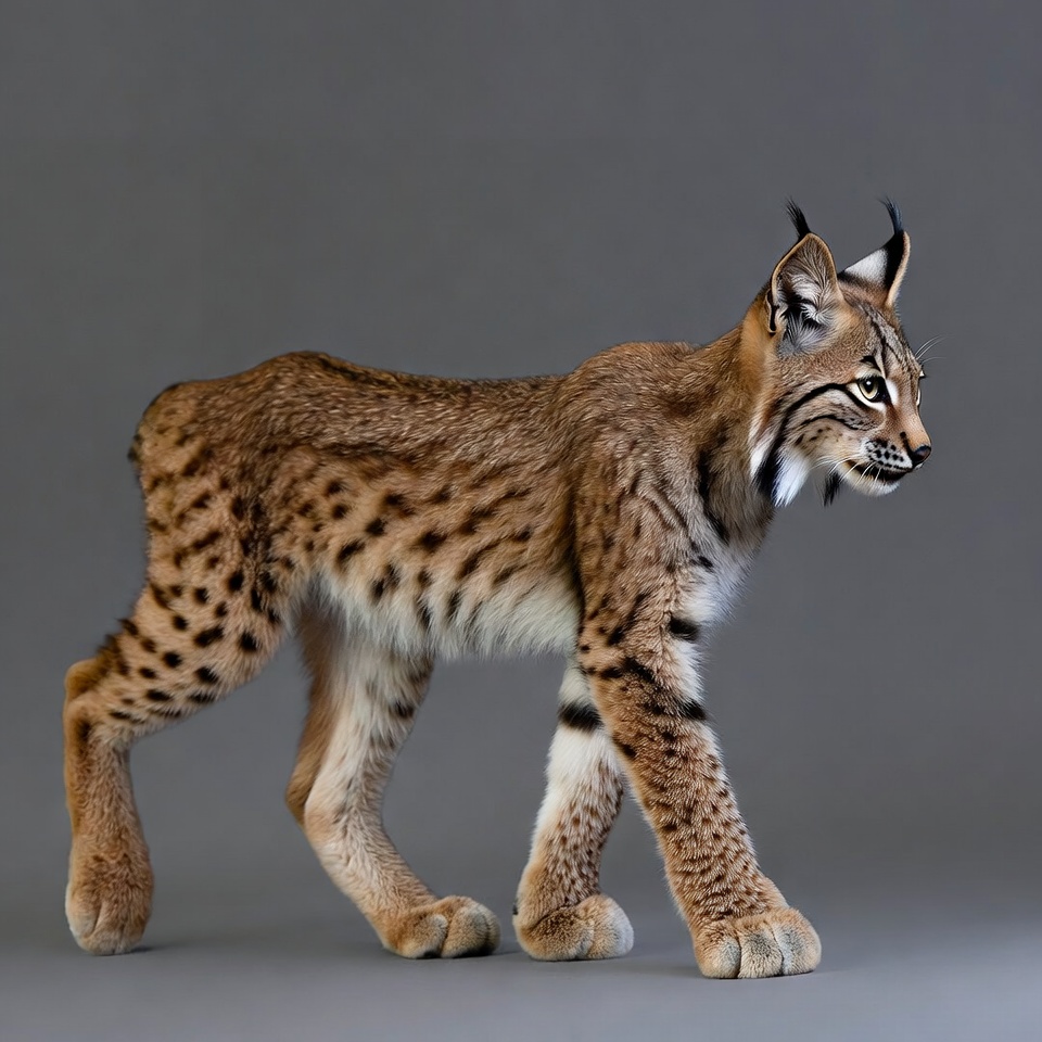 Lynx walking on gray background Lynx walking on gray background
