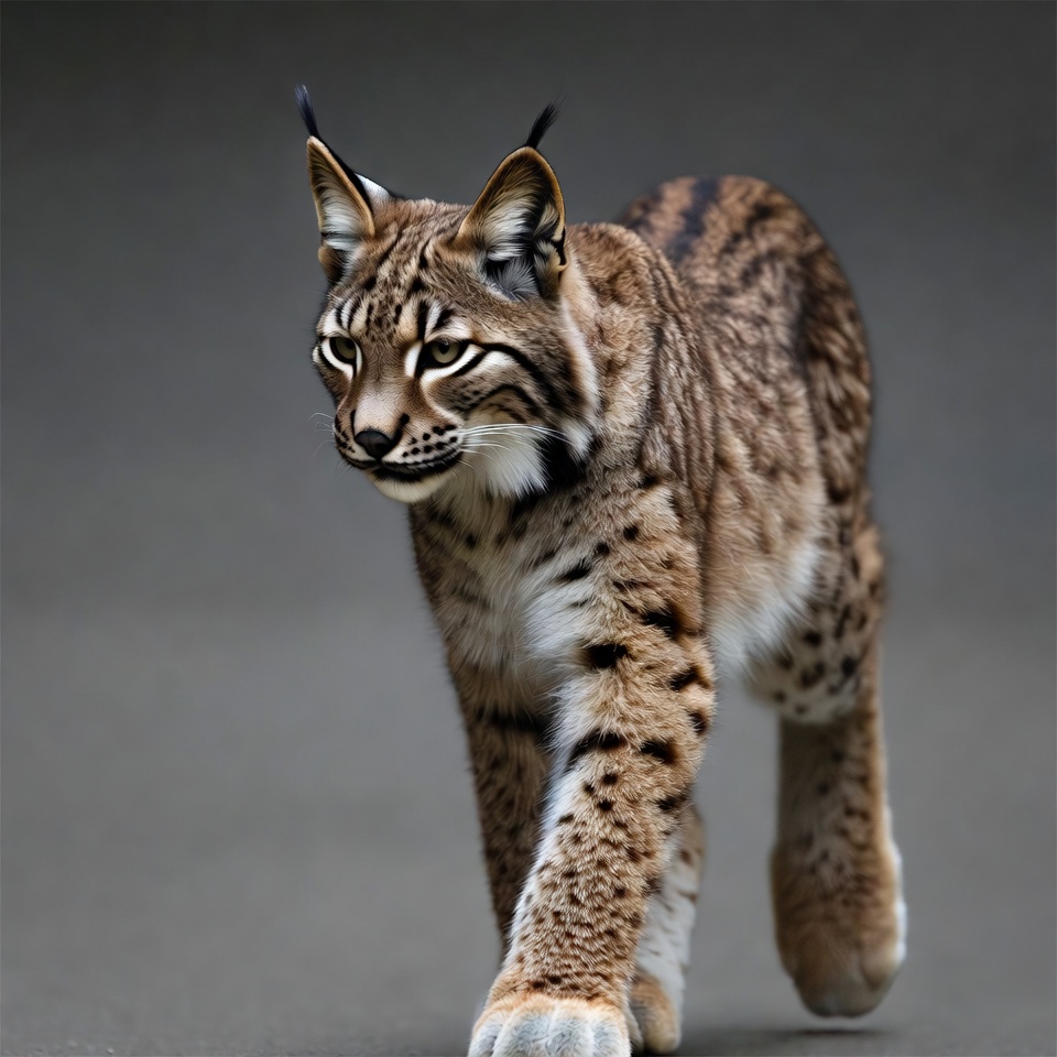 Lynx walking on dark background Lynx walking on dark background
