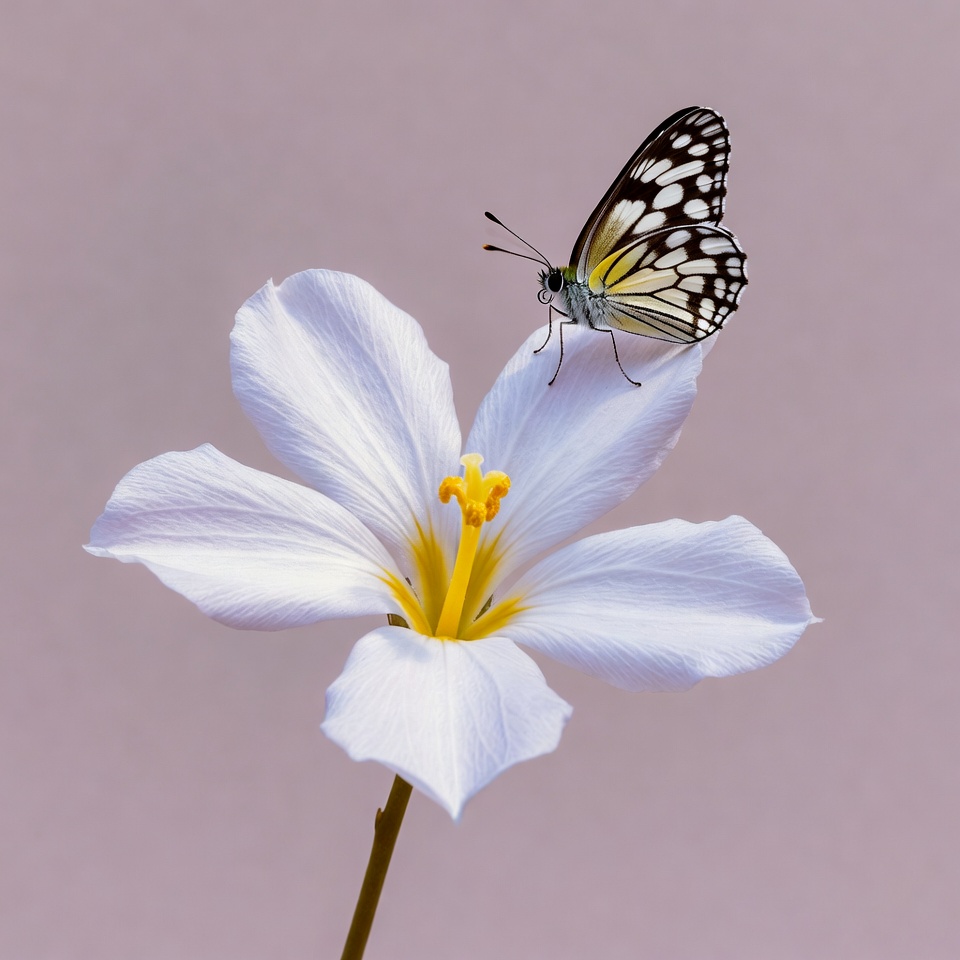 White Butterfly on White Flower White Butterfly on White Flower