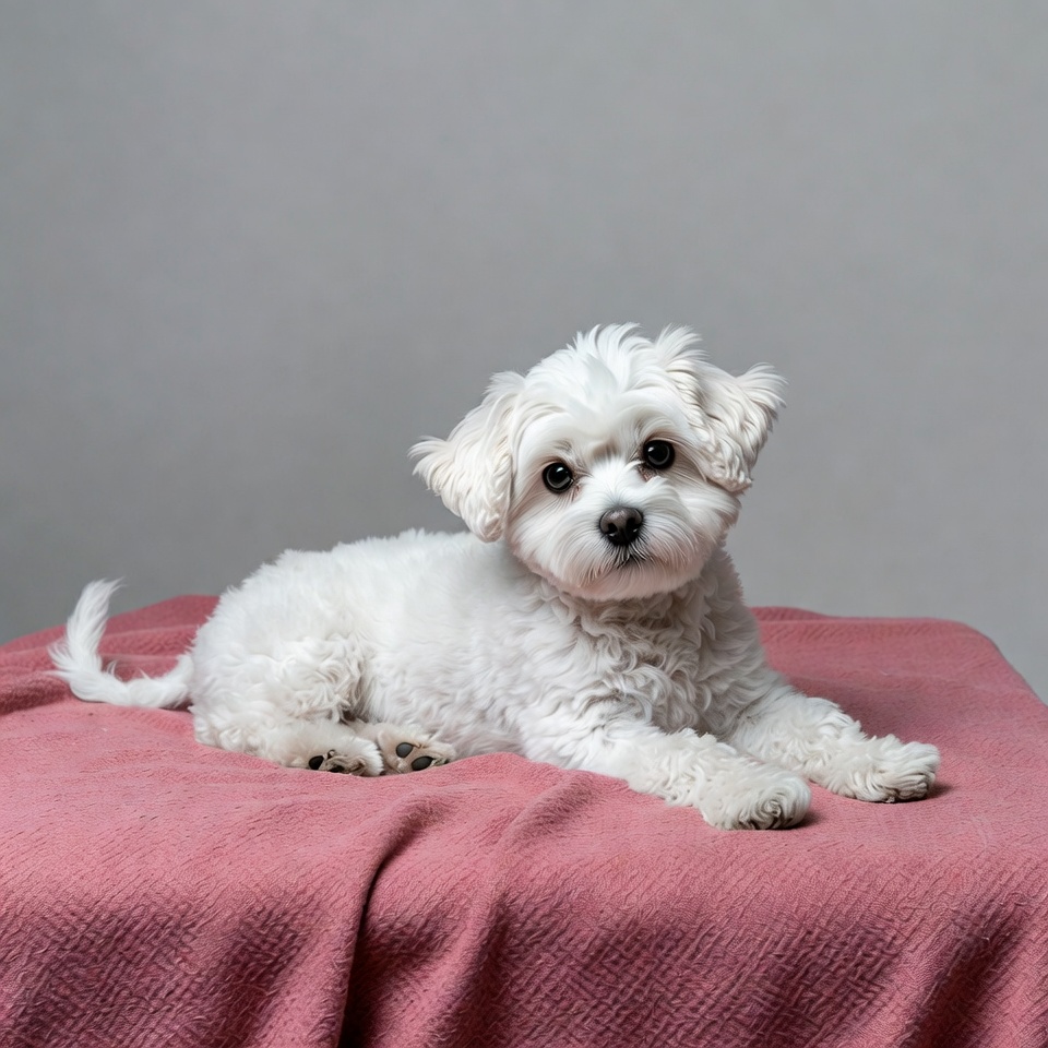 White fluffy puppy on pink blanket White fluffy puppy on pink blanket
