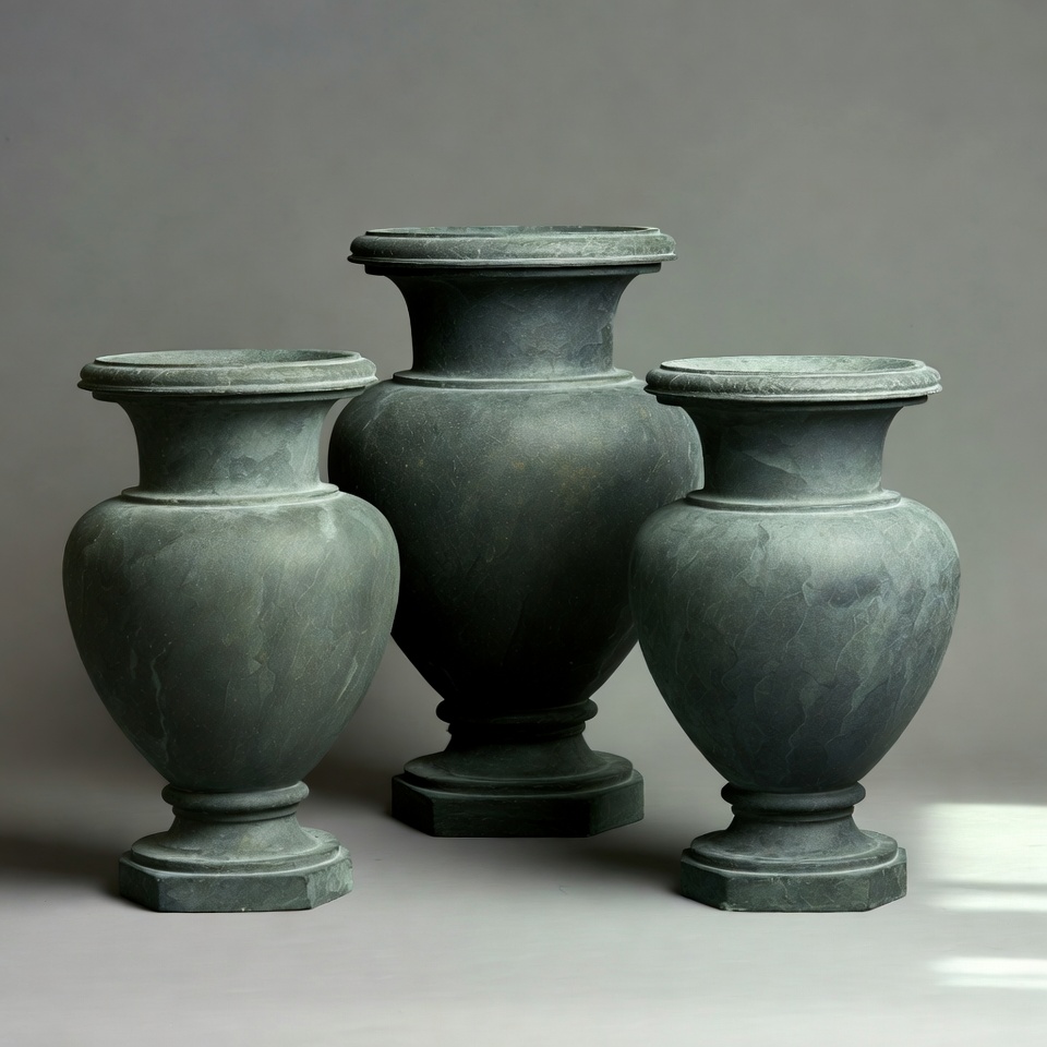 Three Green Stone Urns Three Green Stone Urns