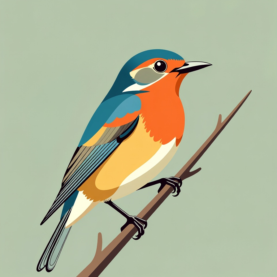 Colorful Robin Bird on Branch Colorful Robin Bird on Branch