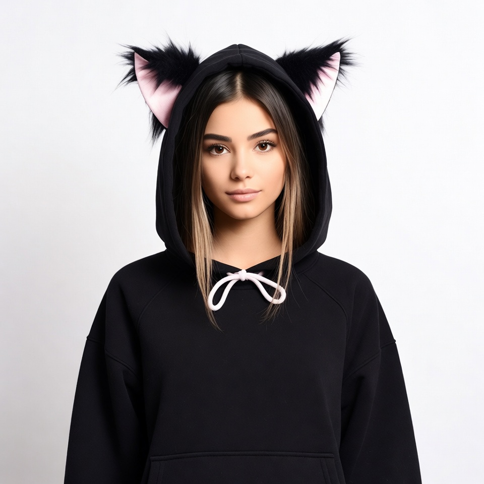 Woman in cat ear hoodie Woman in cat ear hoodie