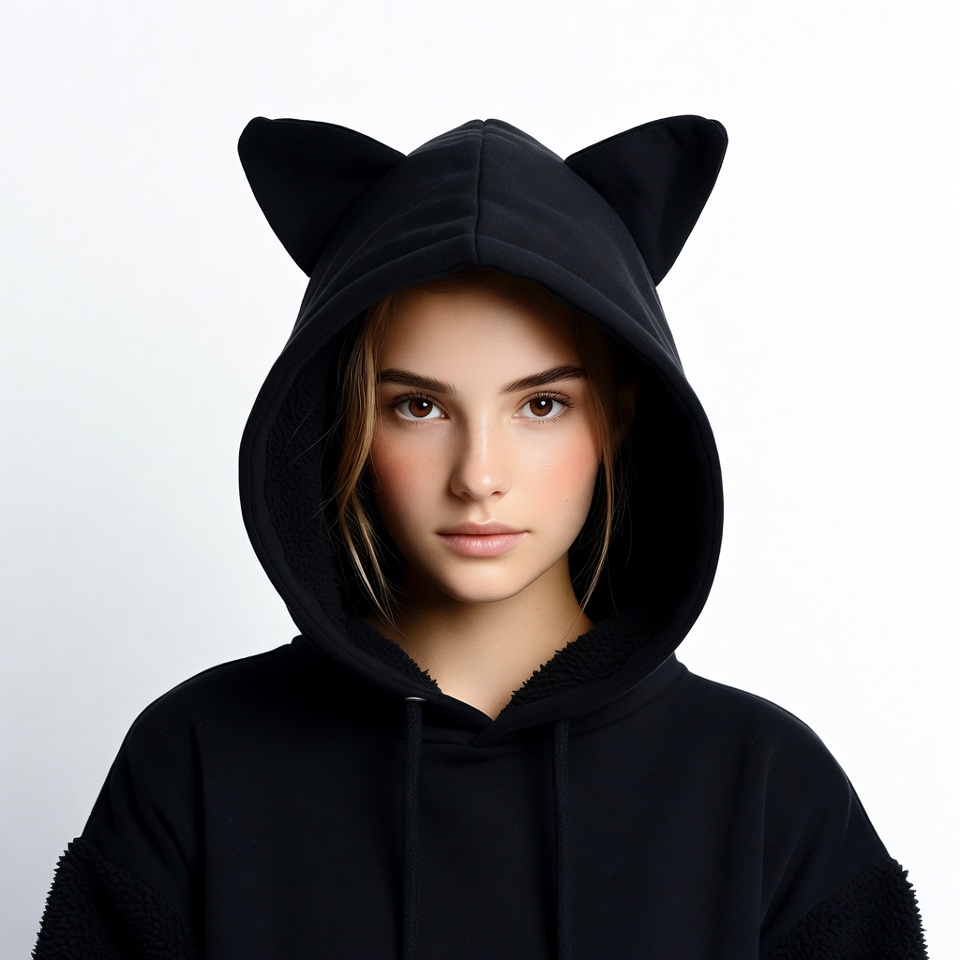 Girl in black cat ear hoodie Girl in black cat ear hoodie