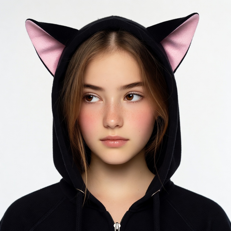 Girl wearing cat ear hoodie Girl wearing cat ear hoodie