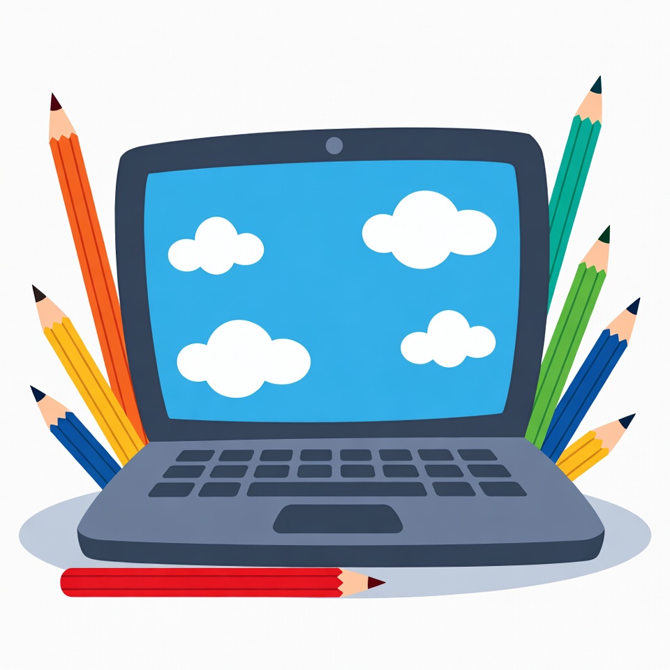 Laptop with colorful pencils illustration Laptop with colorful pencils illustration