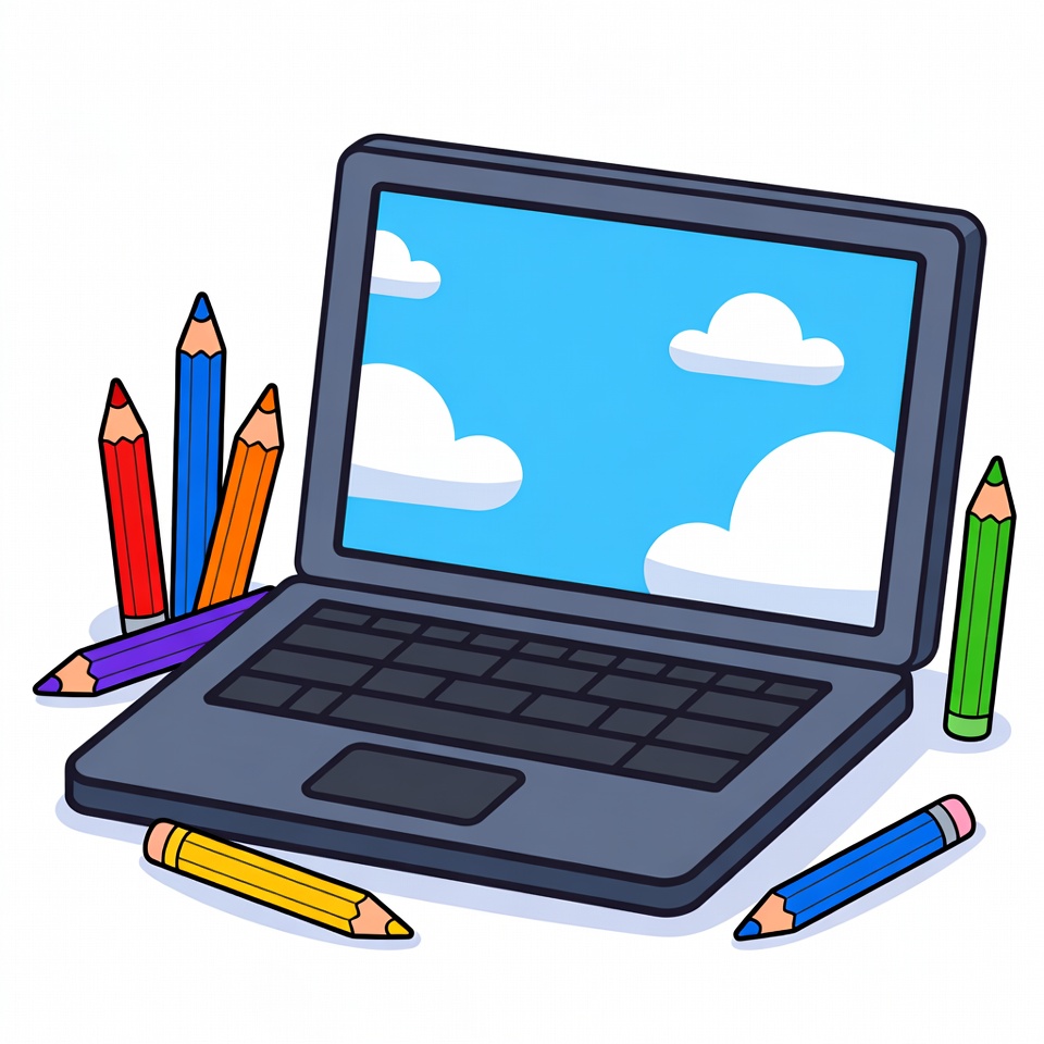Laptop with colorful pencils illustration Laptop with colorful pencils illustration