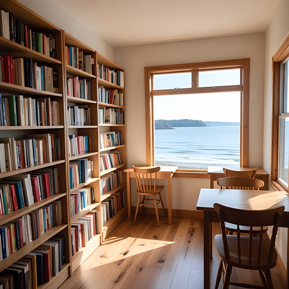 Cozy library with ocean view Cozy library with ocean view