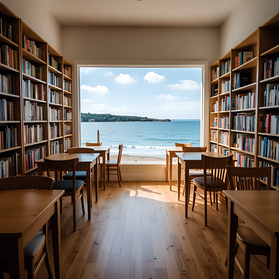 Cozy library with ocean view Cozy library with ocean view