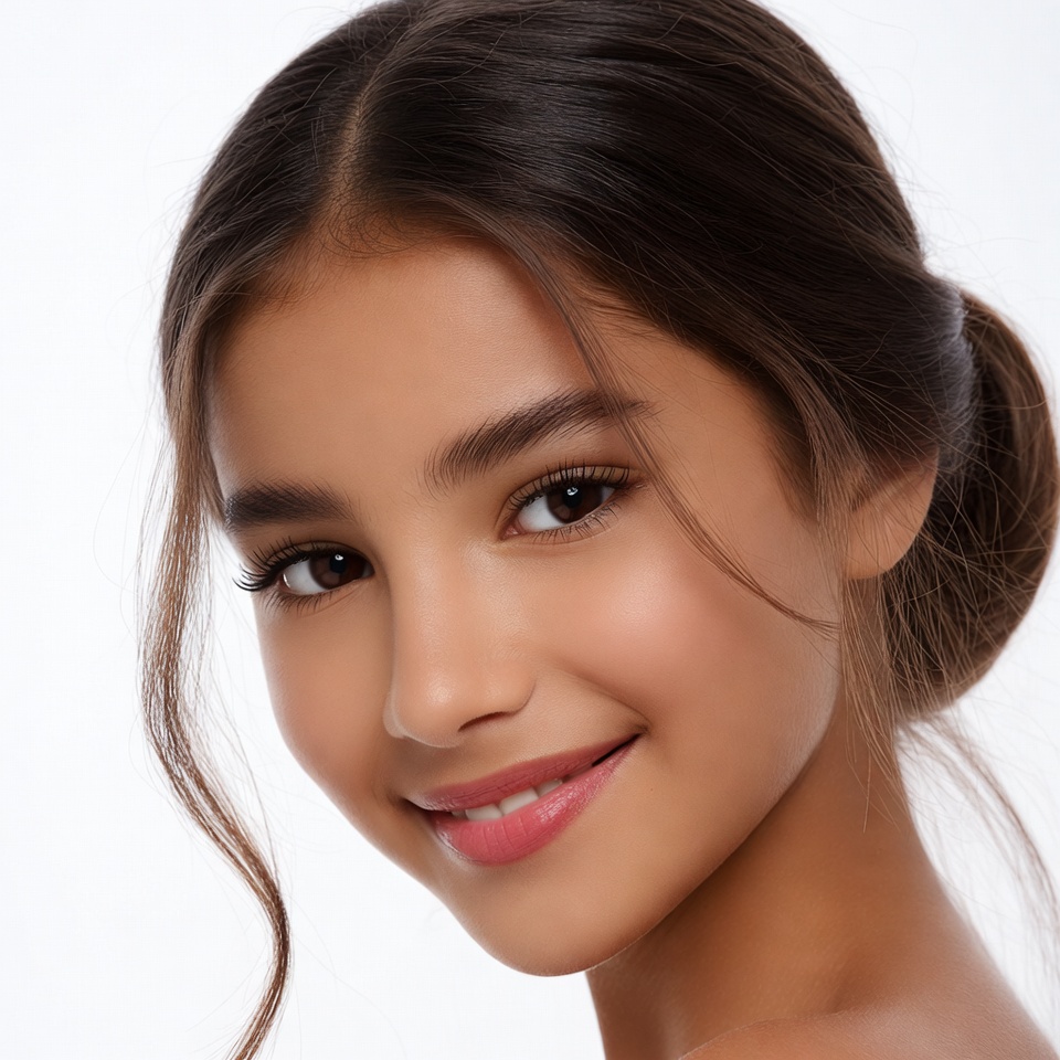 Smiling young woman with bun hairstyle Smiling young woman with bun hairstyle