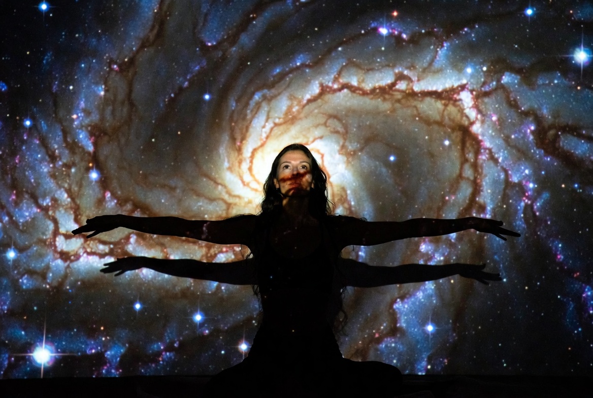 Silhouette woman in galaxy nebula Silhouette woman in galaxy nebula