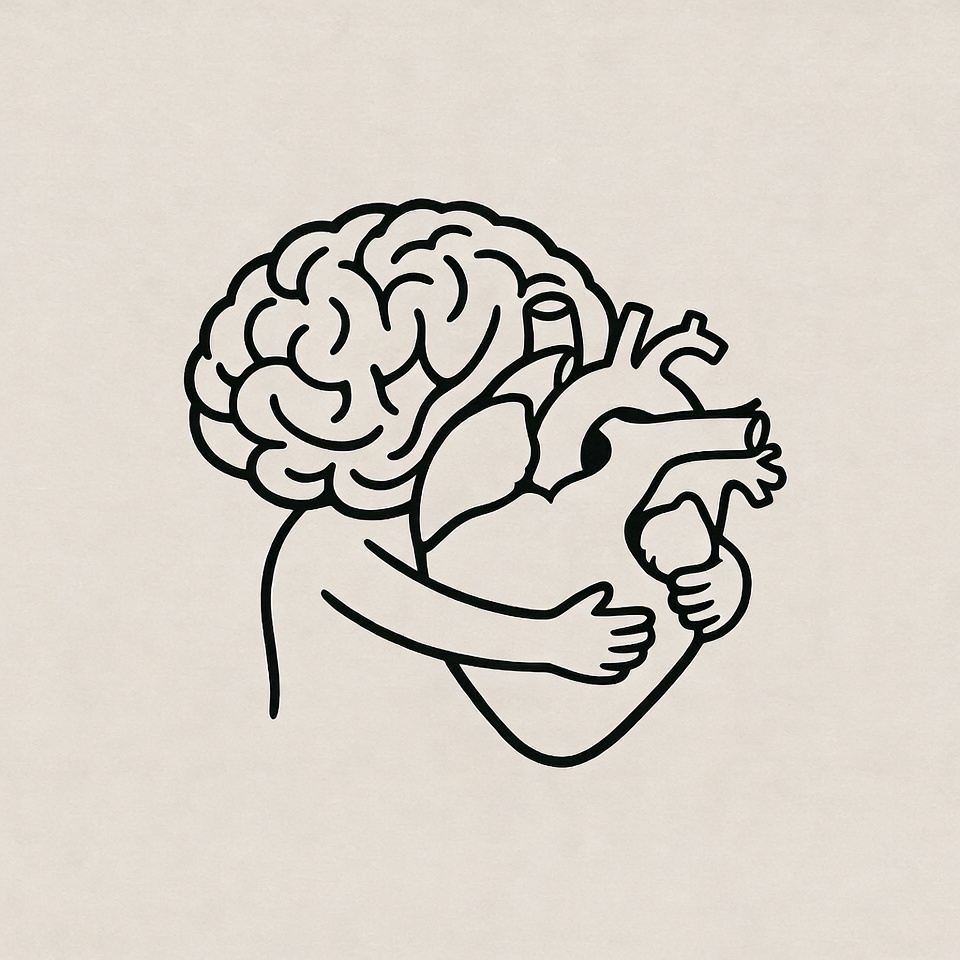 Brain hugging heart illustration Brain hugging heart illustration