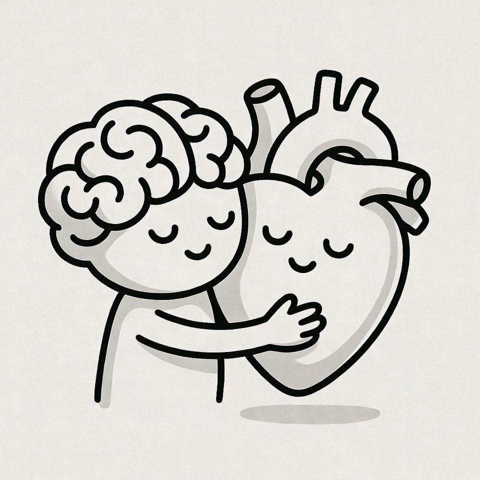Cartoon brain hugging heart Cartoon brain hugging heart
