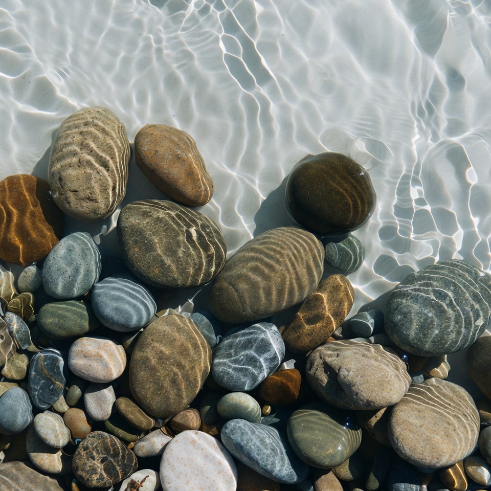Colorful pebbles in shallow water Colorful pebbles in shallow water