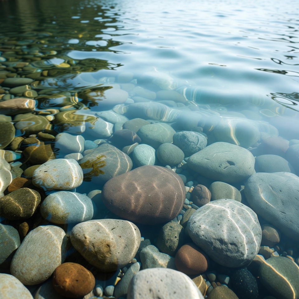 Clear lake water over colorful pebbles Clear lake water over colorful pebbles