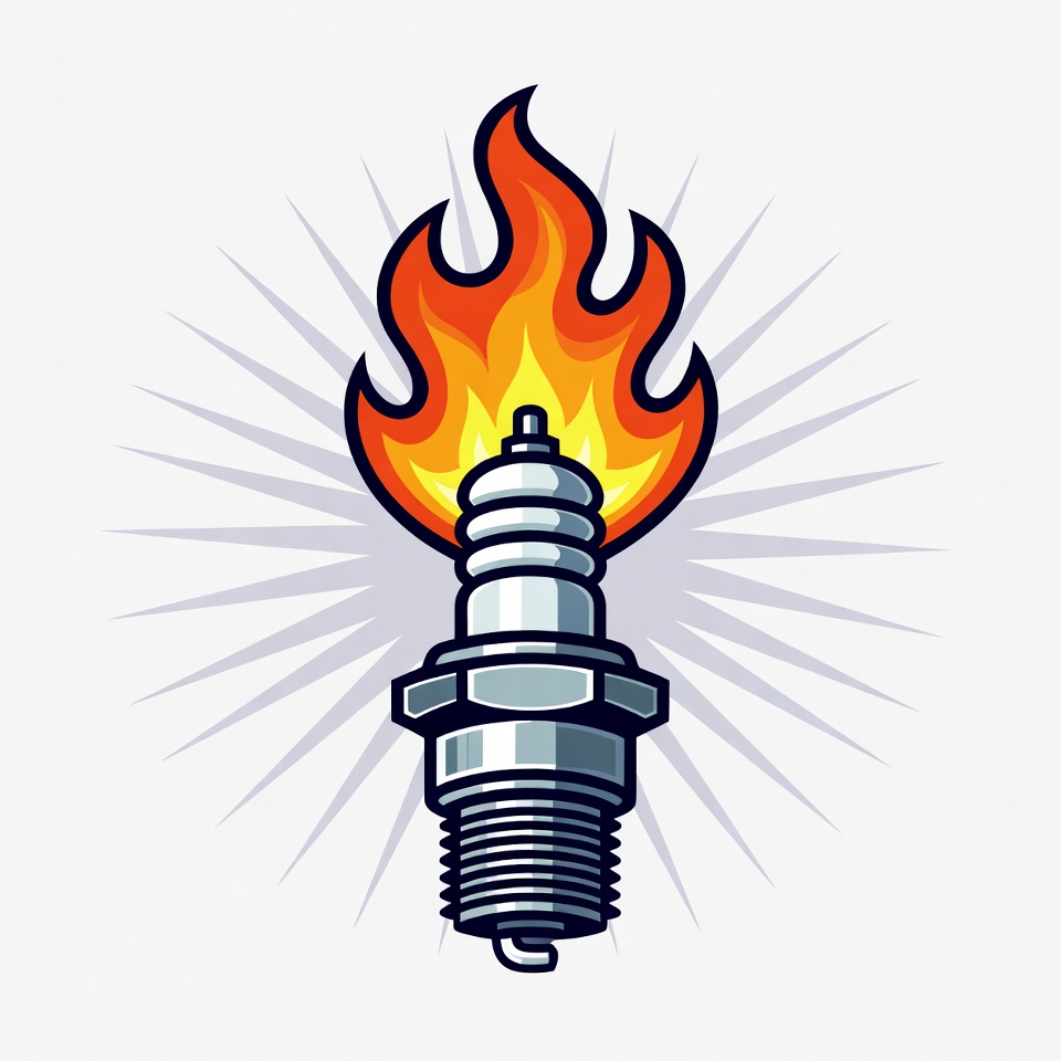 Spark Plug with Flames Illustration Spark Plug with Flames Illustration