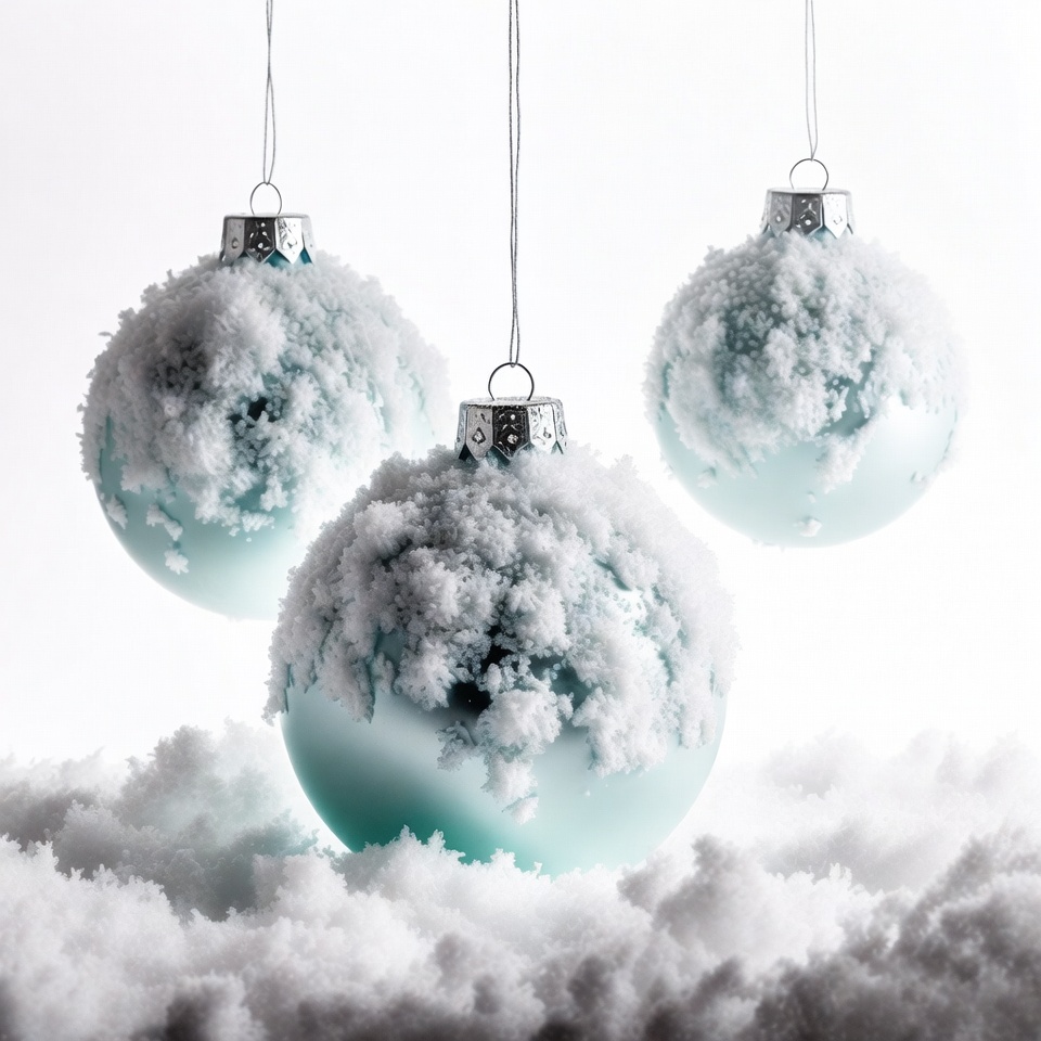Snowy Blue Christmas Ornaments Hanging Snowy Blue Christmas Ornaments Hanging