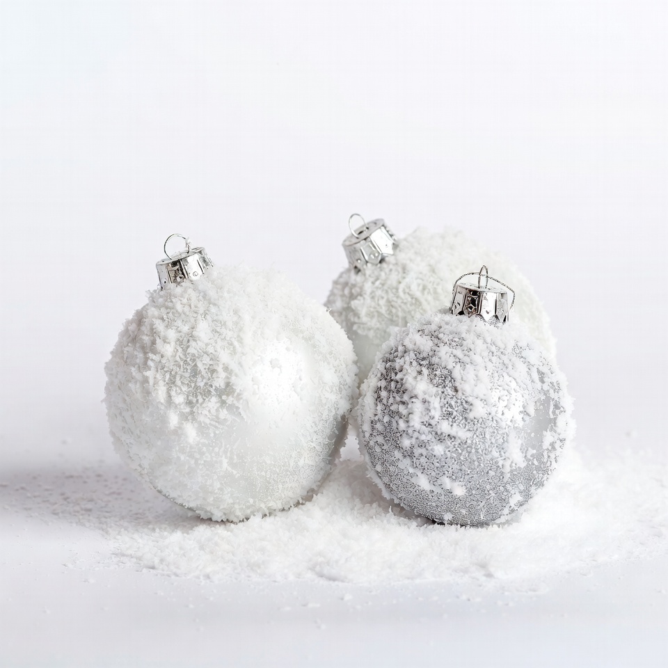 White Snowy Christmas Ornaments on Snow White Snowy Christmas Ornaments on Snow