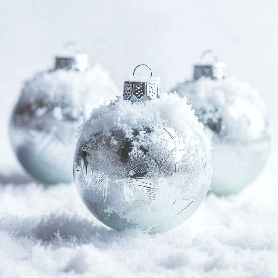 Snowy Silver Christmas Ornaments Snowy Silver Christmas Ornaments