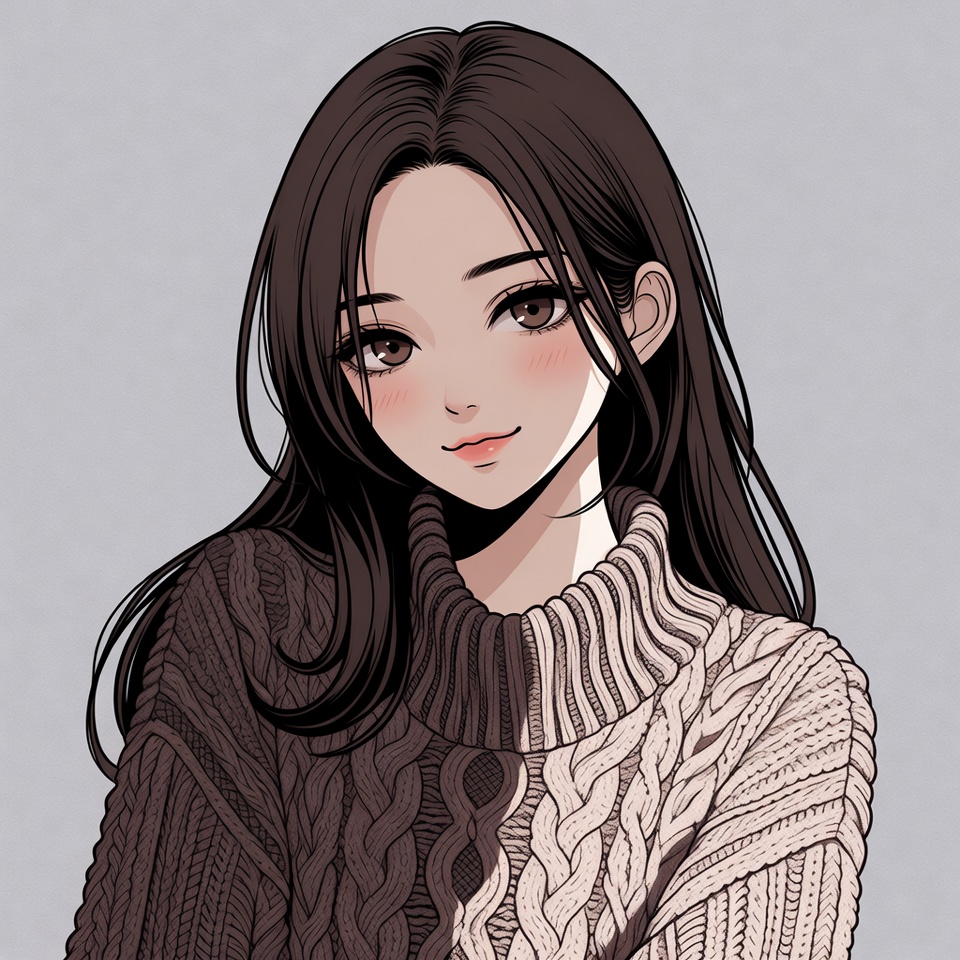 Anime girl in black white turtleneck sweater Anime girl in black white turtleneck sweater